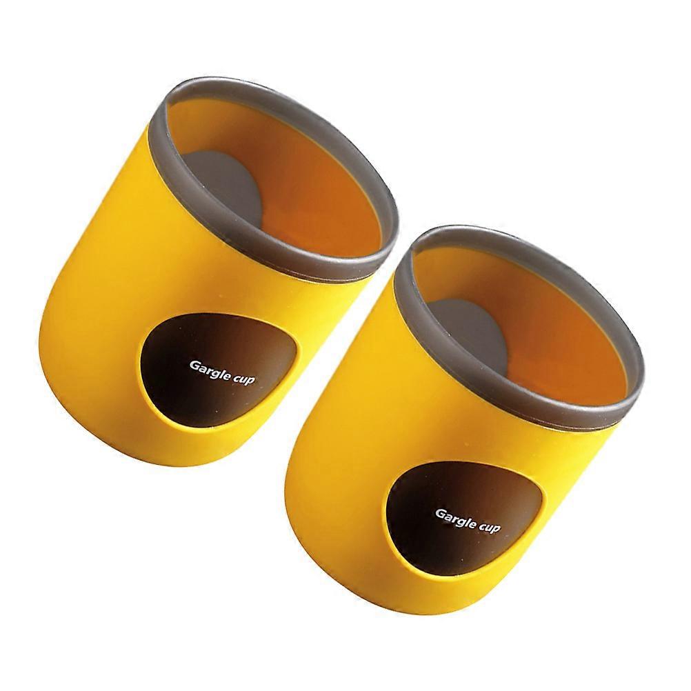 Bathroom Mug Toothbrush Holder for Children Yellow Pp Tpr Abs Camping Friendly 2Pcs