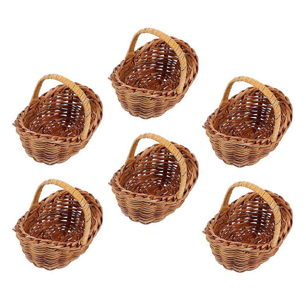 6pcs Mini Handwoven Rattan Flower Baskets with Handles, Lightweight Natural Portable Baskets for Picnics, Gardening, Crafts, School Projects, and