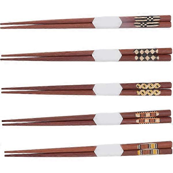 Wooden Chopsticks, 5 Pairs of Red Sandalwood Chopsticks, Reusable Chopsticks