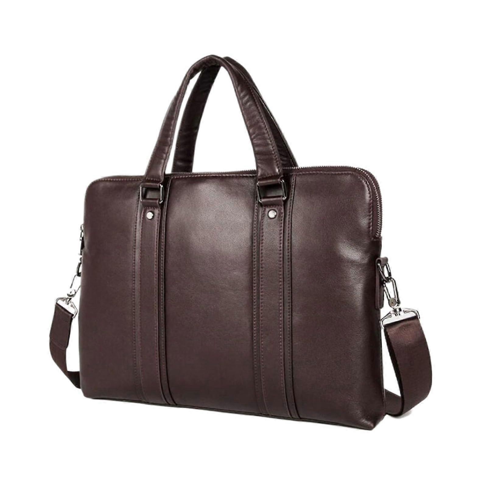 Leather Laptop Briefcase For Men Durable Leather Messenger Bag, Carry Case, 15.6in Computer Bag (Brown)