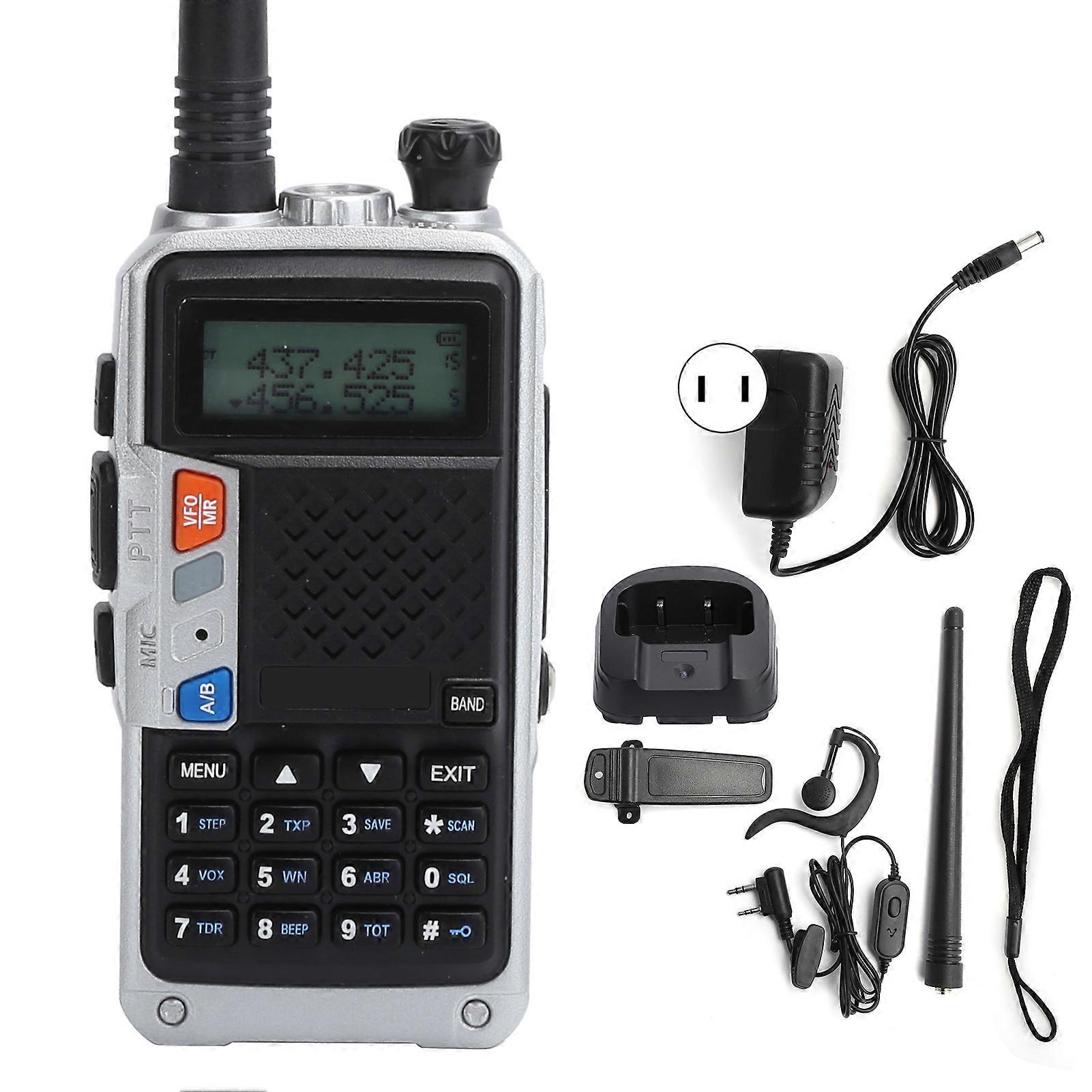 Silver Portable Walkie Talkies Kit - Handheld LCD, USB Charging, 128 Channels, US Plug