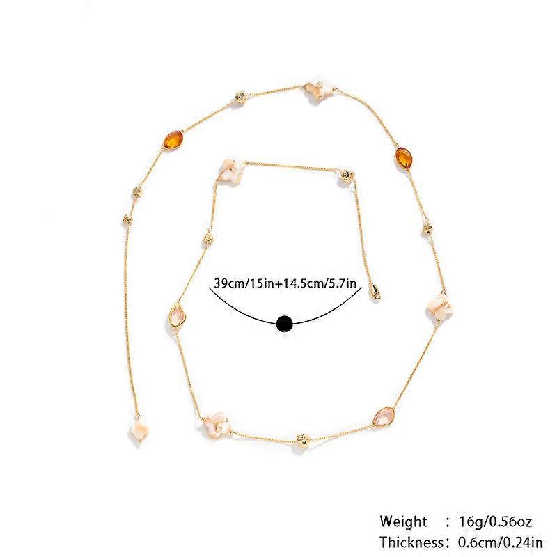 Abalone shell beaded exquisite wool chain long colorless layered sweater chain necklace-White