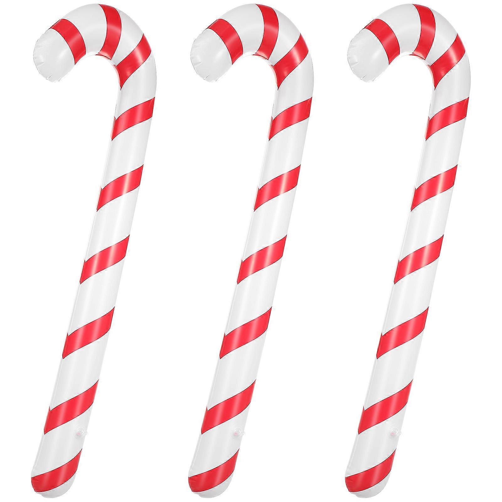 3pcs Inflatable Christmas Walking Sticks, Red White Striped, Reusable Holiday Decoration for Party, Photo Background and Festivities