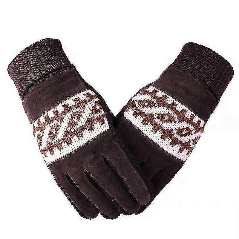 Men's Winter Knitted Thickened Cold-proof Printed Leather Gloves