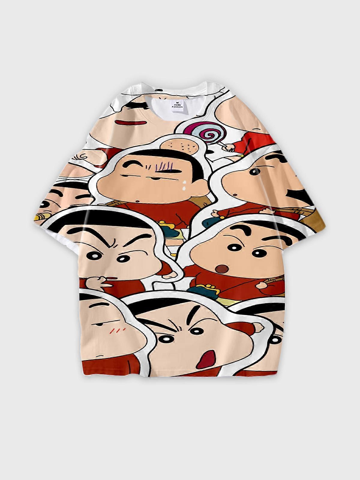 T-Shirt Round Neck, Loose Short Sleeve Pattern Graphic Tee, Unisex Summer Casual Top W99