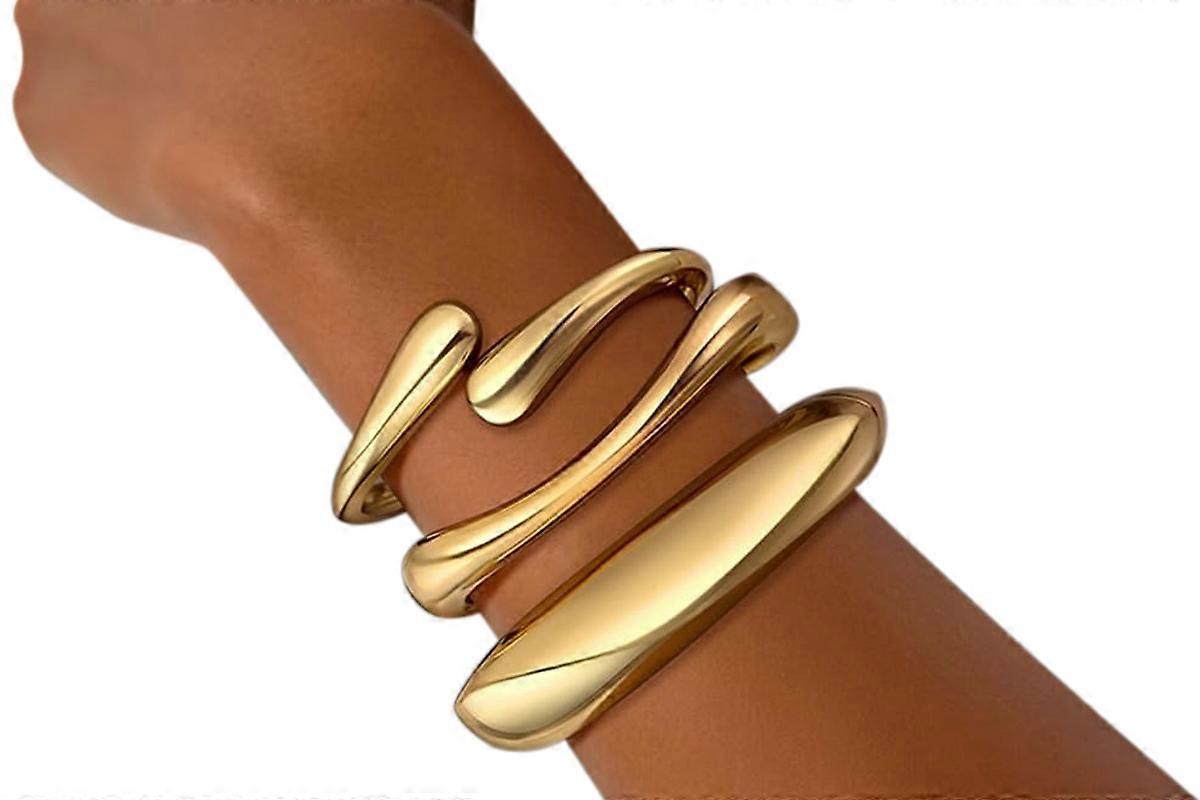 3Pcs Chunky Gold Bangle Bracelets Wide Wrist Cuff Stackable Jewelry Gift-Gold