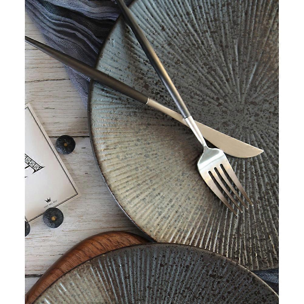 Ceramic Dish Steak Pan for Serving 10 Inches Dark Grey Retro Tableware