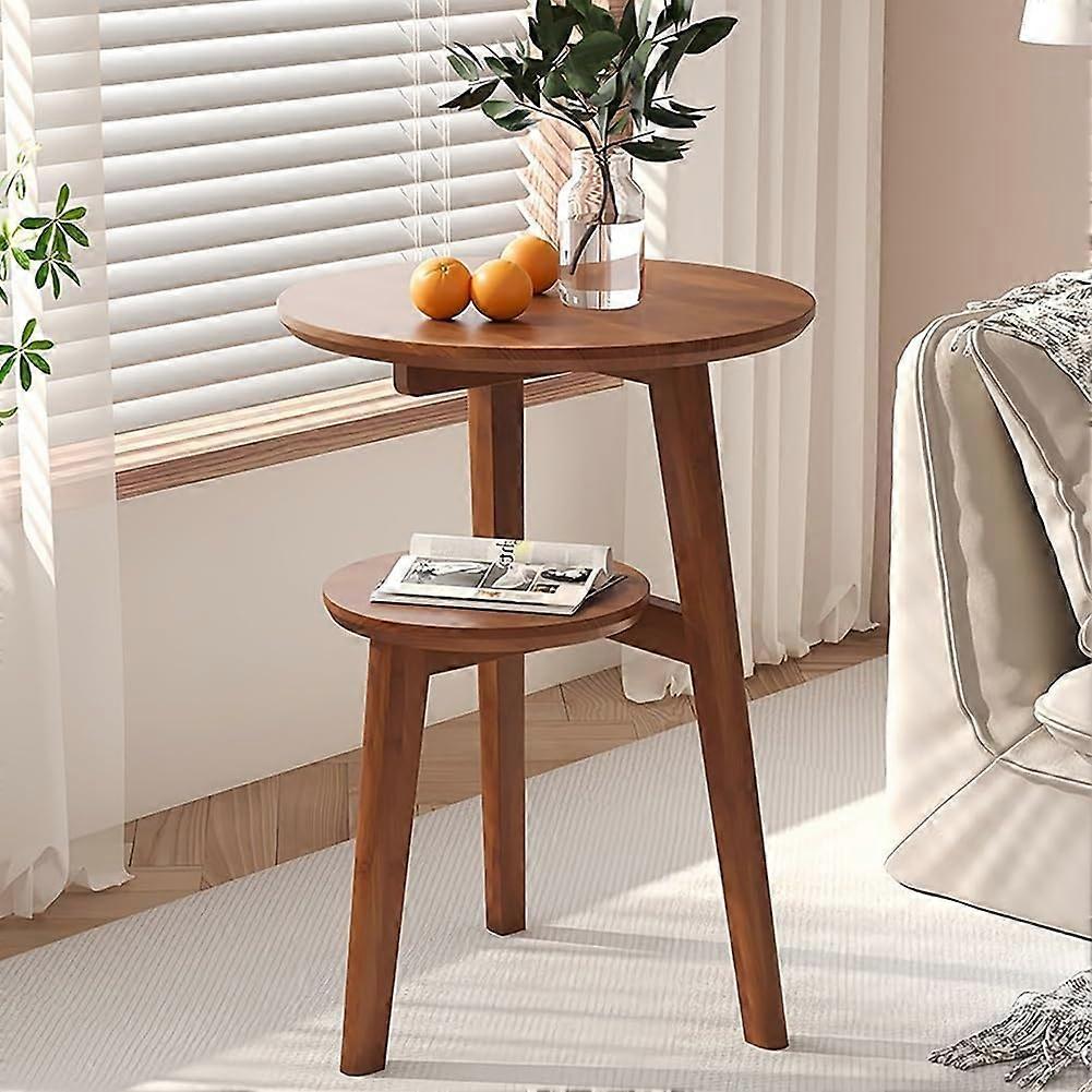 Solid Wood Round End Table 2Tier Round Side Table Mid Century Modern Circle End Table Yellow Bedroom Living Room Study