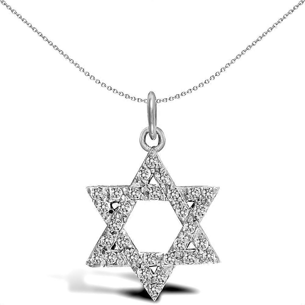 Jewelco London 纯银 CZ Magen David Star 吊饰吊坠 22 毫米