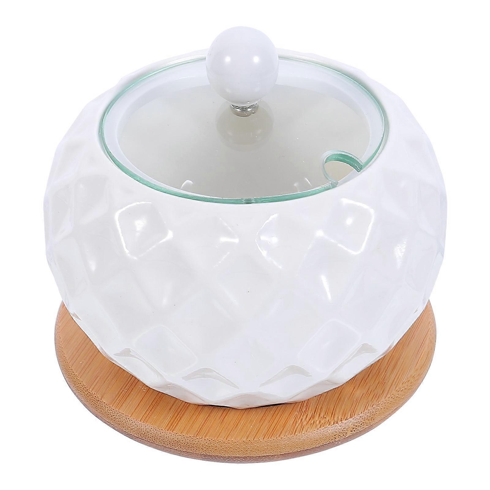 Kitchen Seasoning Jar for Storage 1Set Ceramic Pot with Bamboo and Glass Lid