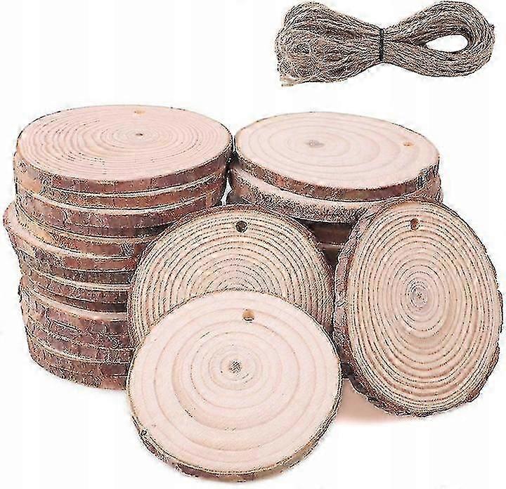 30 Pieces Wood Slices 6 Cm Wood Slices With Hole And 10 Meters Jute Rope Natural Wood Slices Wooden Deco Tree Slices For Crafts For Wedding Centerpiec