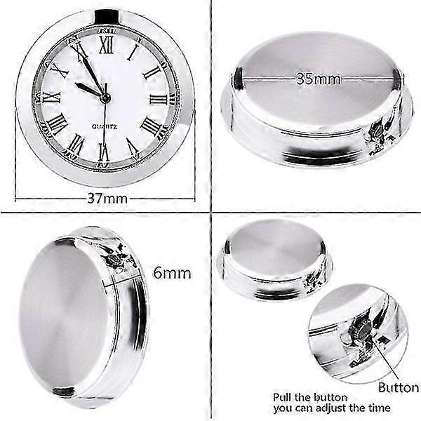 1.5-inch quartz clock insert with Roman numerals and silver frame for DIY projects