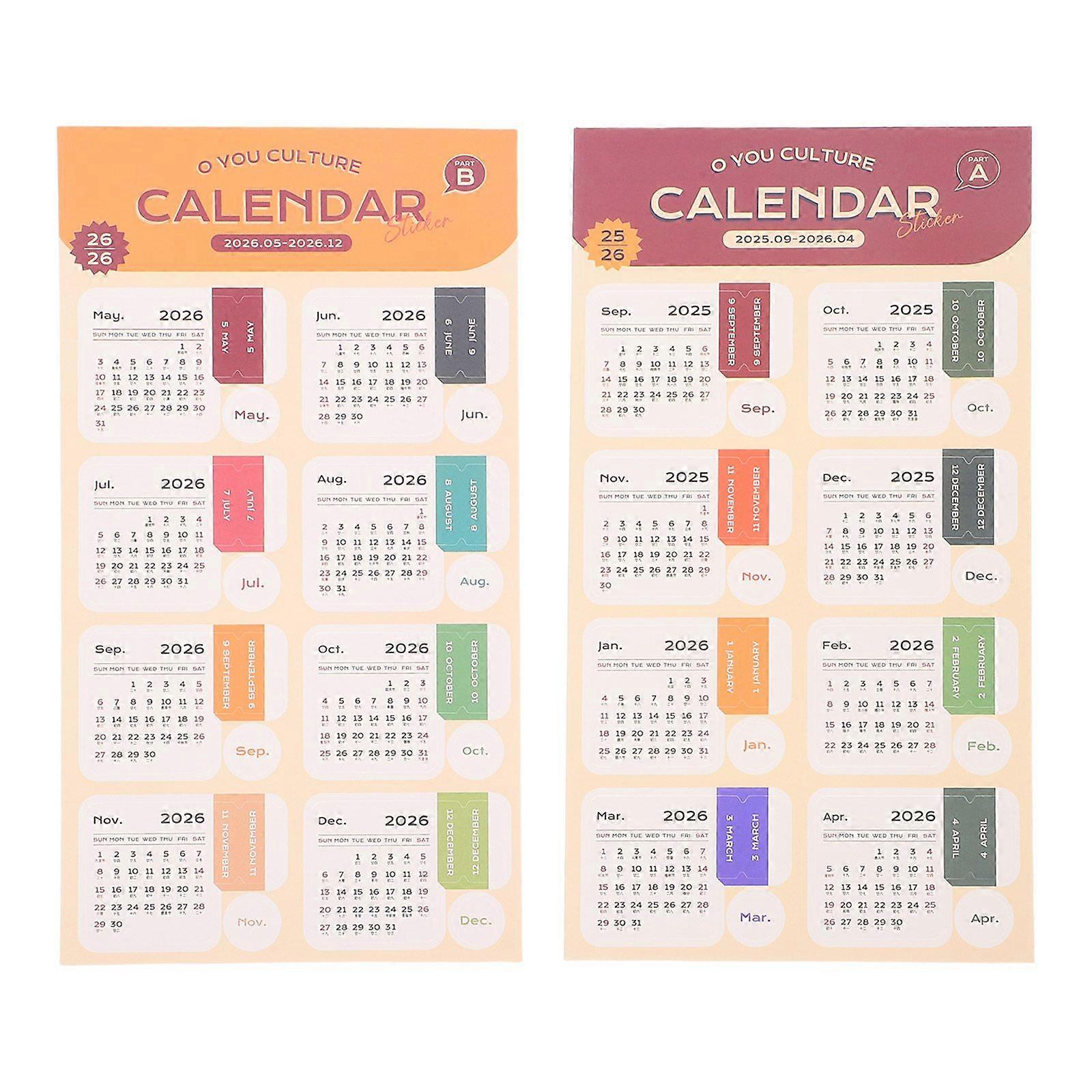 2 Sheet Calendar Stickers - 2026 Planner Monthly Tabs - Weekly Planner Date Sticker Decorative Labels Accessories Essentials For Notebooks Journals