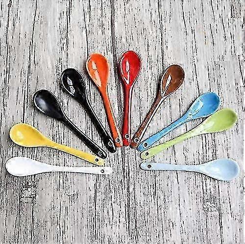 Ceramic Porcelain Coffee Tea Spoons, 5 Inch, Set of 8 Multicolor Soup Utensils