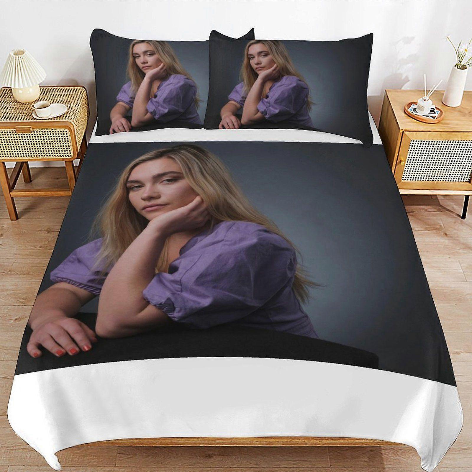 t44 Florence Pugh Simple Smooth Finish Practical Zipper Closure Soft Bedding Duvet Cover Sets Sleep Essentials h44