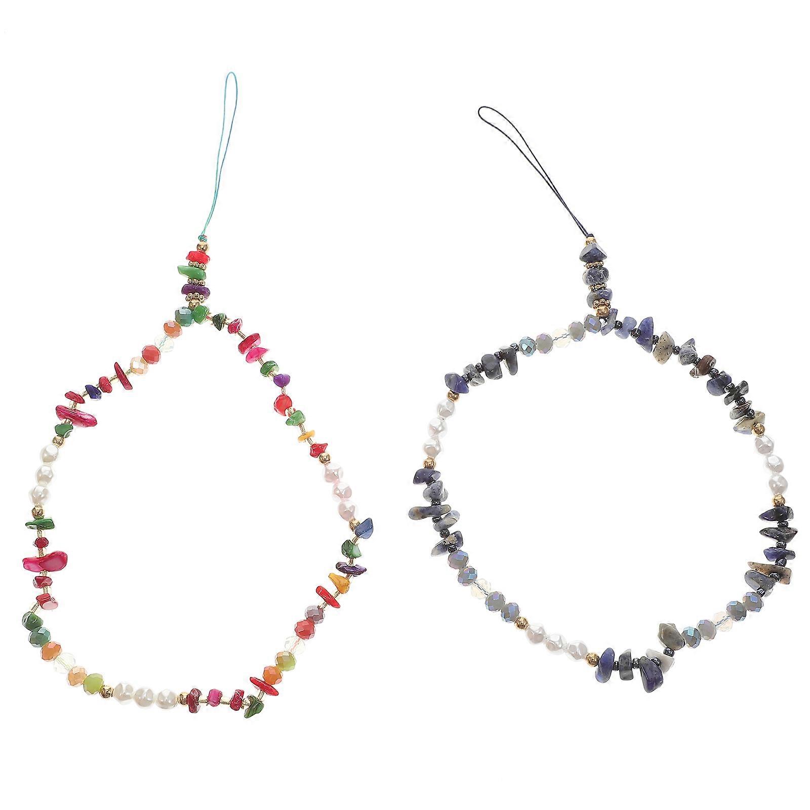 Cell Phone Charm String Gravel and Pearl Hanging Rope for Decoration 8Pcs