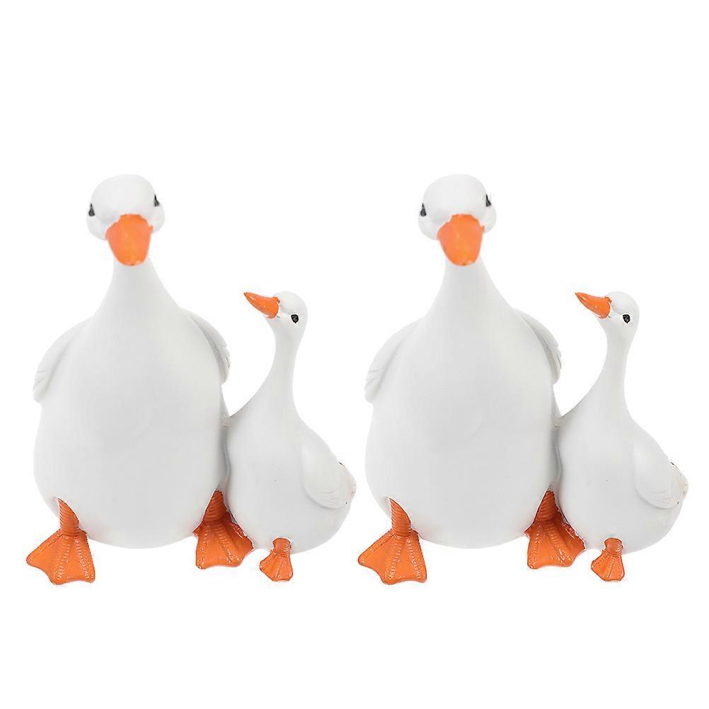White Resin Family Ornament Duck Statue for Decoration 4Sets Outdoor Set