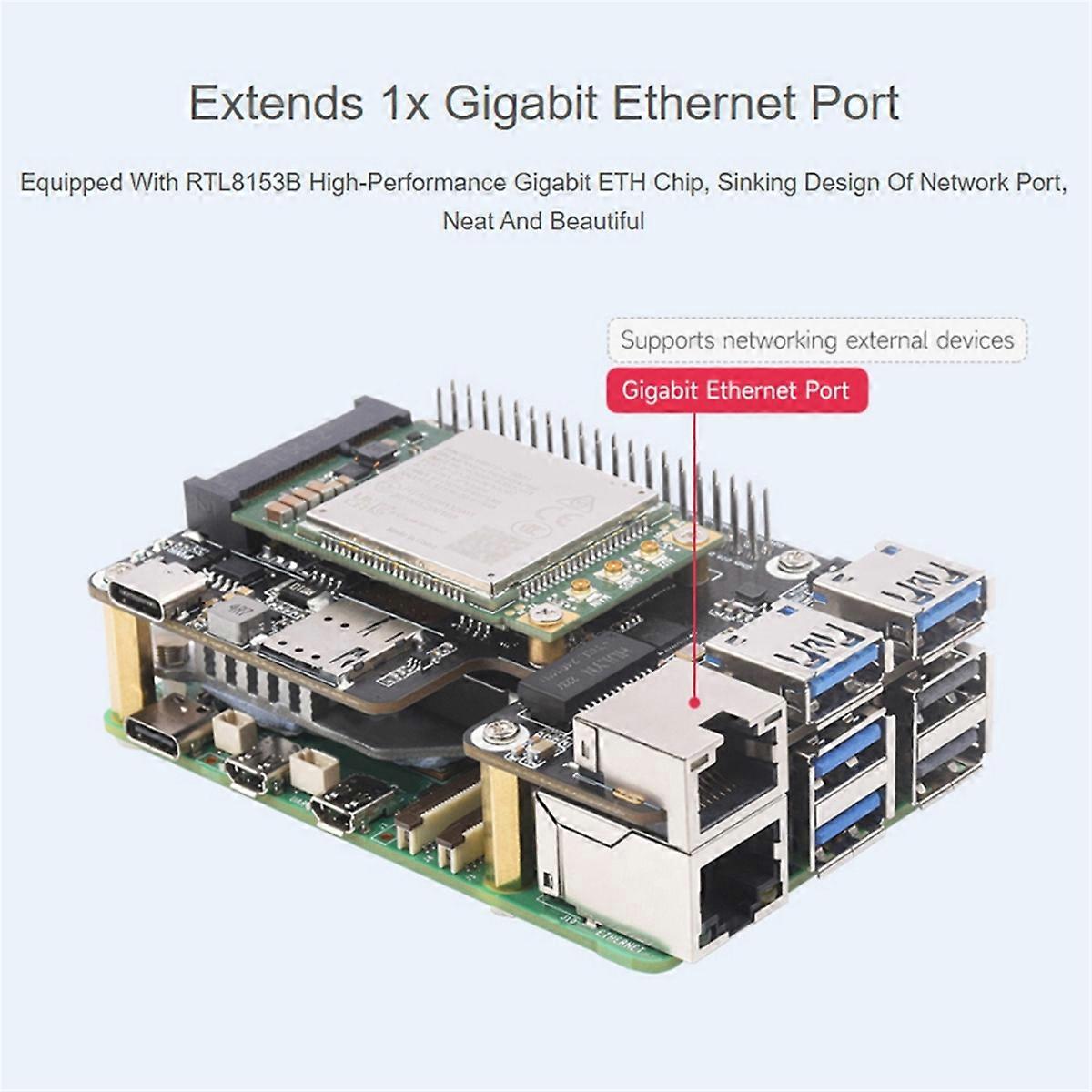 För Raspberry Pi5 PCIe till MiniPCIe Ethernet USB HUB-adapterkort