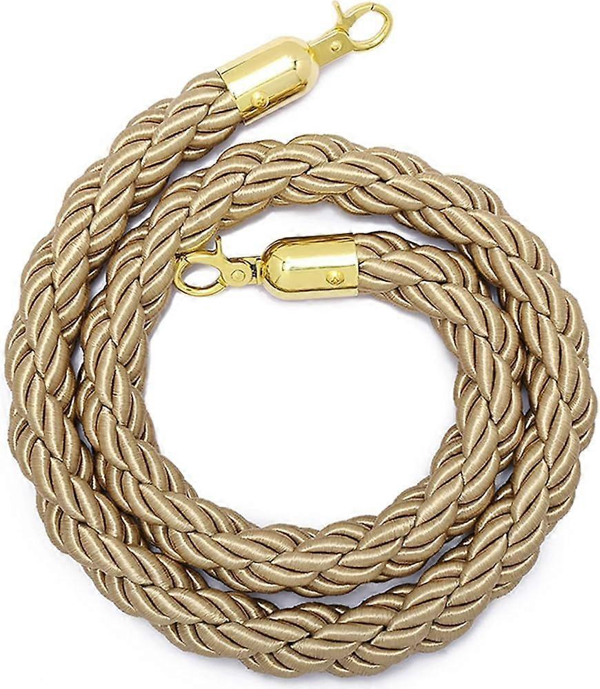 Crowd Control Stanchion Rope 2/3/4/6 Ft, Champagne Braided/Twisted Hemp Rope With Gold Hook, Queue Line Barrier Rope