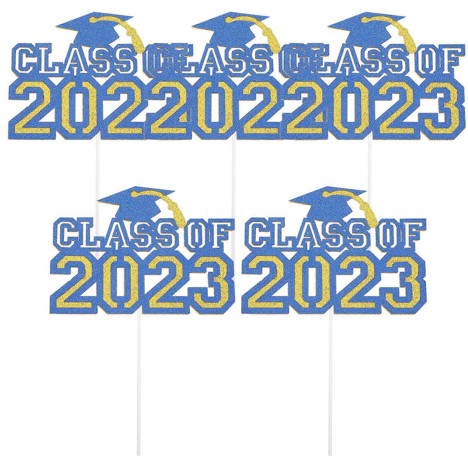 Class Of 2023 Cake Decorations Glitter Cake Picks For Graduation Party 15x10.7cm Rectangular Blue Sturdy 25Pcs
