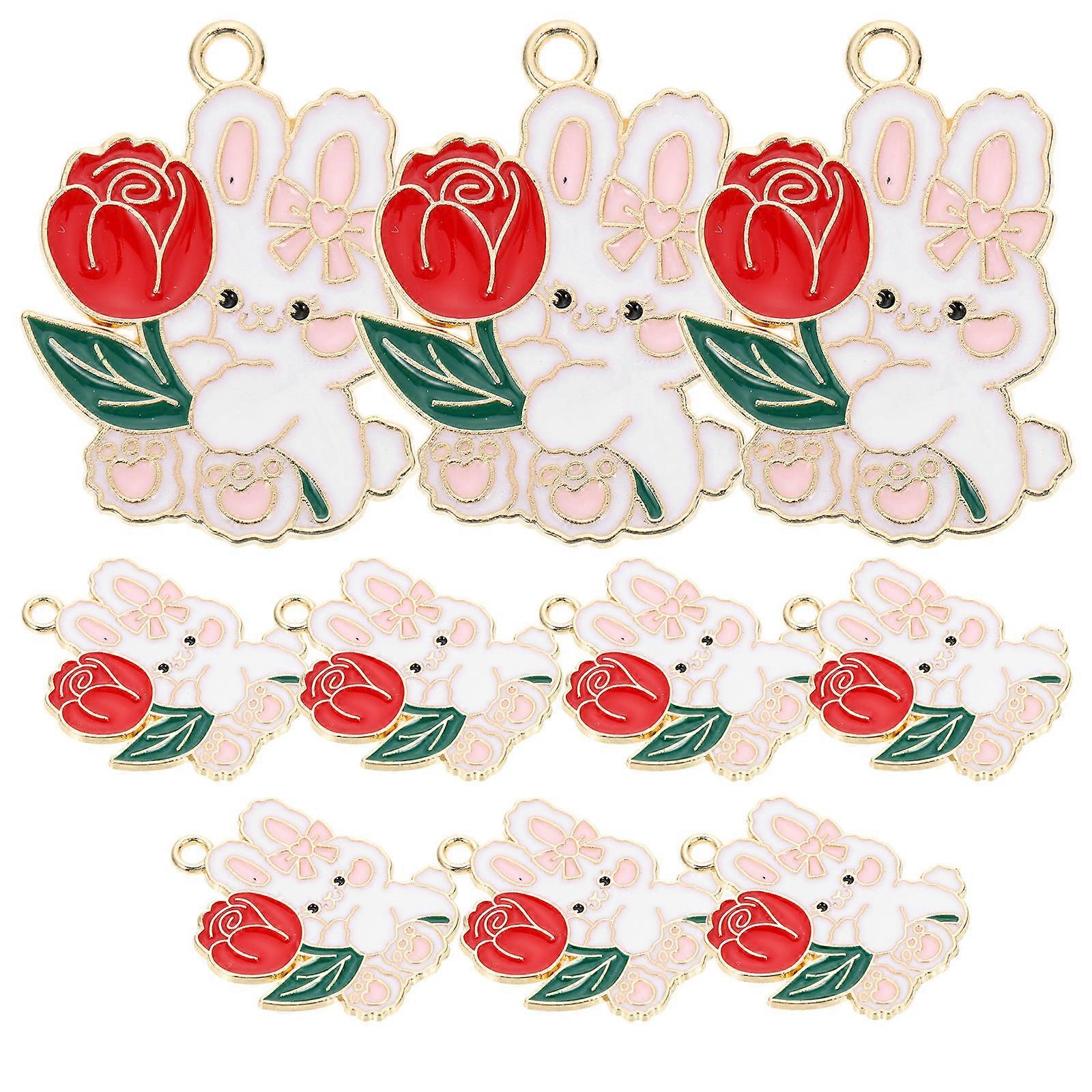 Rabbit Pendant Charm for Key Chain Making Supplies 40Pcs Red Alloy