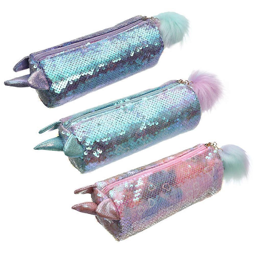 Transparent Cosmetic Pouch for Storage 3Pcs Sequin Pencil Case Set