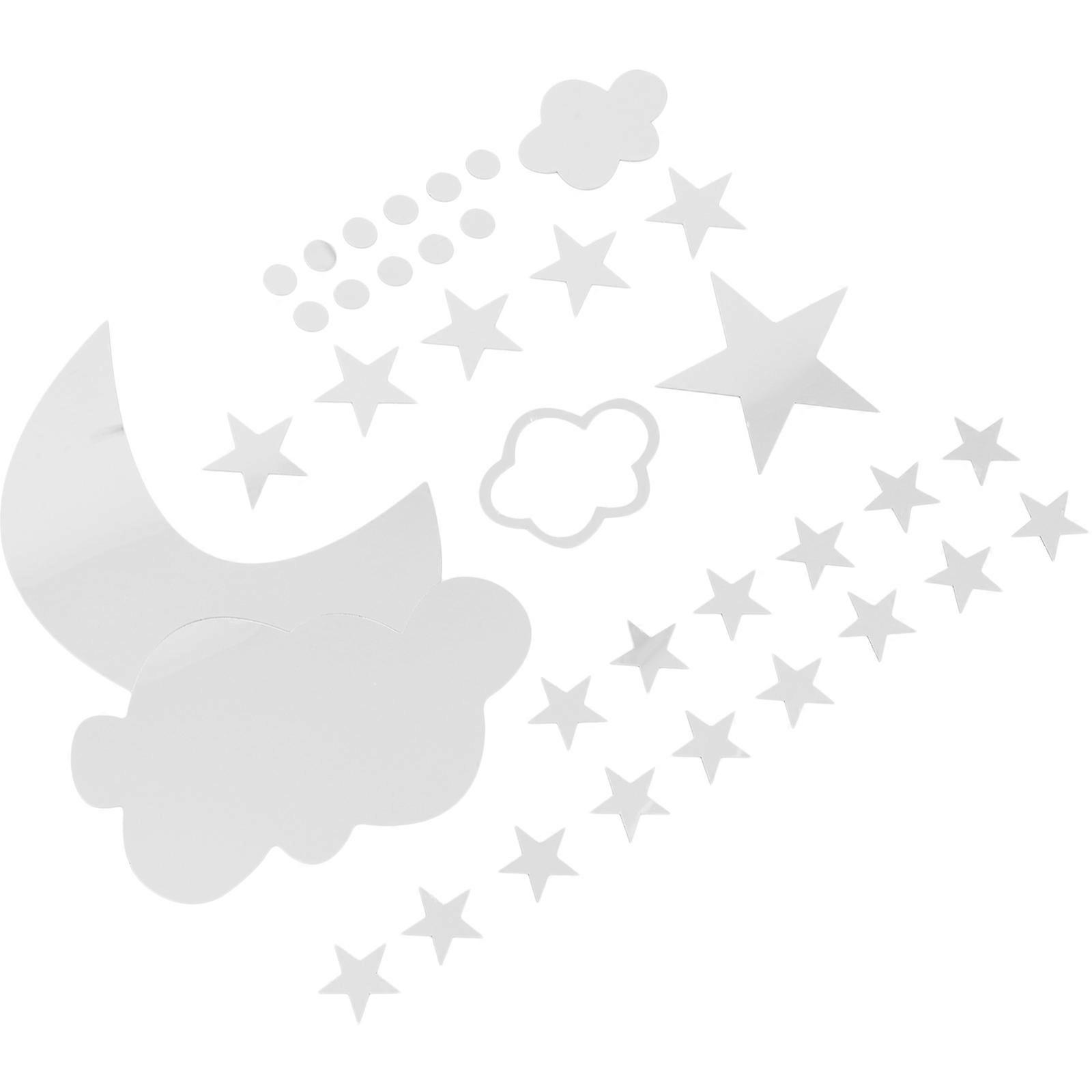 Moon Cloud Wall Sticker for Decoration Acrylic Material 2Sets Silver