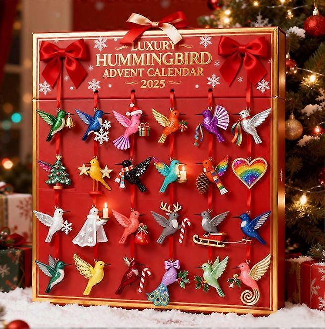 Ημερολόγιο Χριστουγέννων 2025 - Ημερολόγιο αντίστροφης μέτρησης 24 ημερών, κουτί στόρι για πουλιά, ακρυλικά στολίδια, επαναχρησιμοποιήσιμο κουτί στόρι για χριστουγεννιάτικο δέντρο για παιδιά και οικογένεια