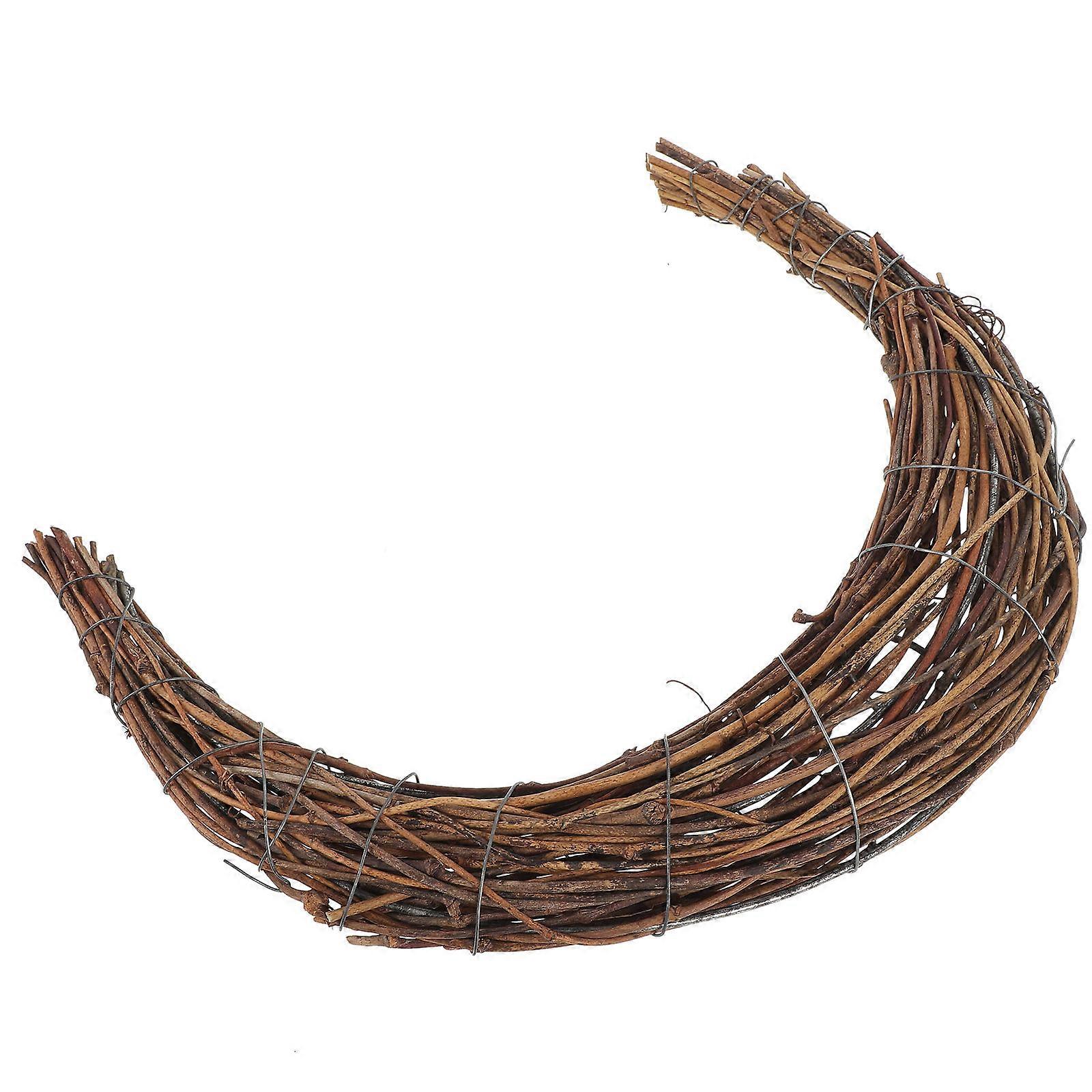 Rattan Vine Branch Wreath Moon Shape Ring For Parties Traditional Style In Light Brown Color With DIY Decoration 1Set