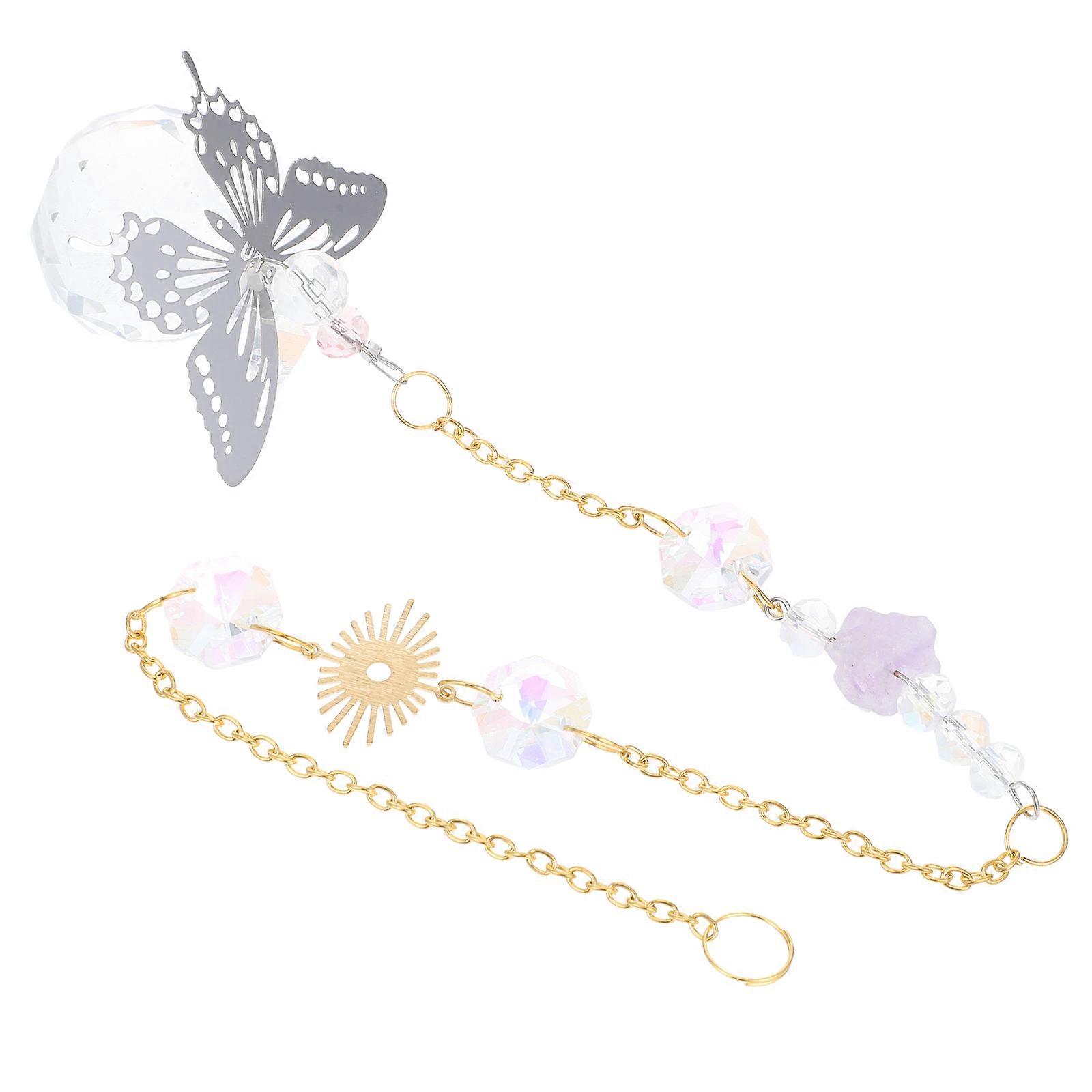Crystal Hanging Decor for Windows 2Pcs Butterfly Beaded Curtain Light Catcher