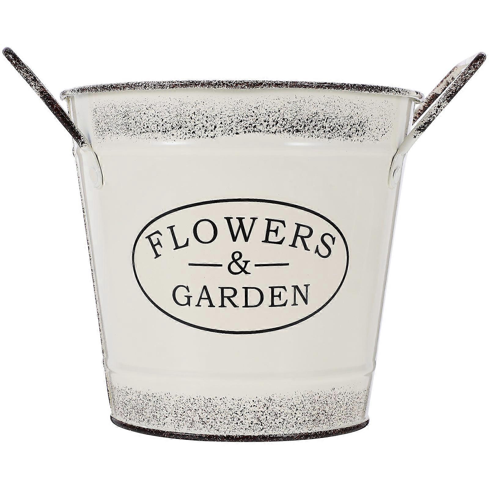 Flower Buckets Retro Metal Bucket for Storage Use 3Pcs Beige Iron Planter