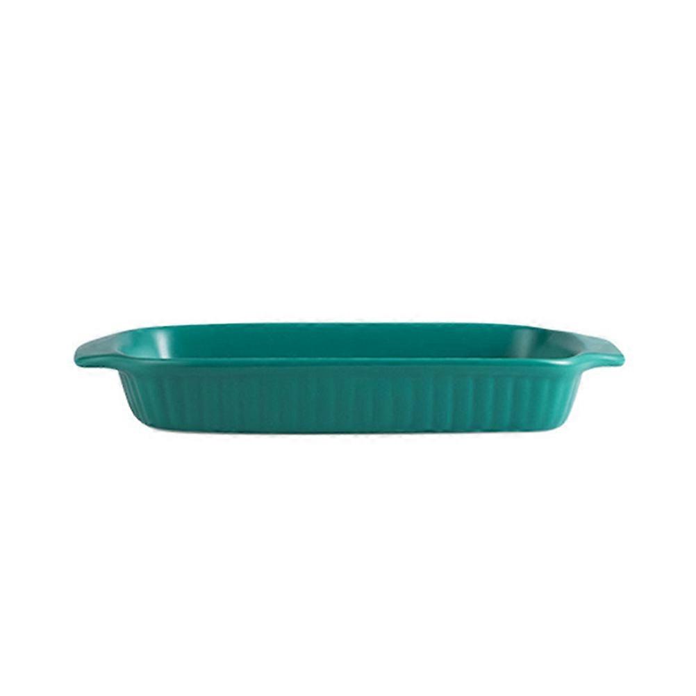 Practical Baking Tray Ceramic Plate for Household Use 2Pcs Dark Green