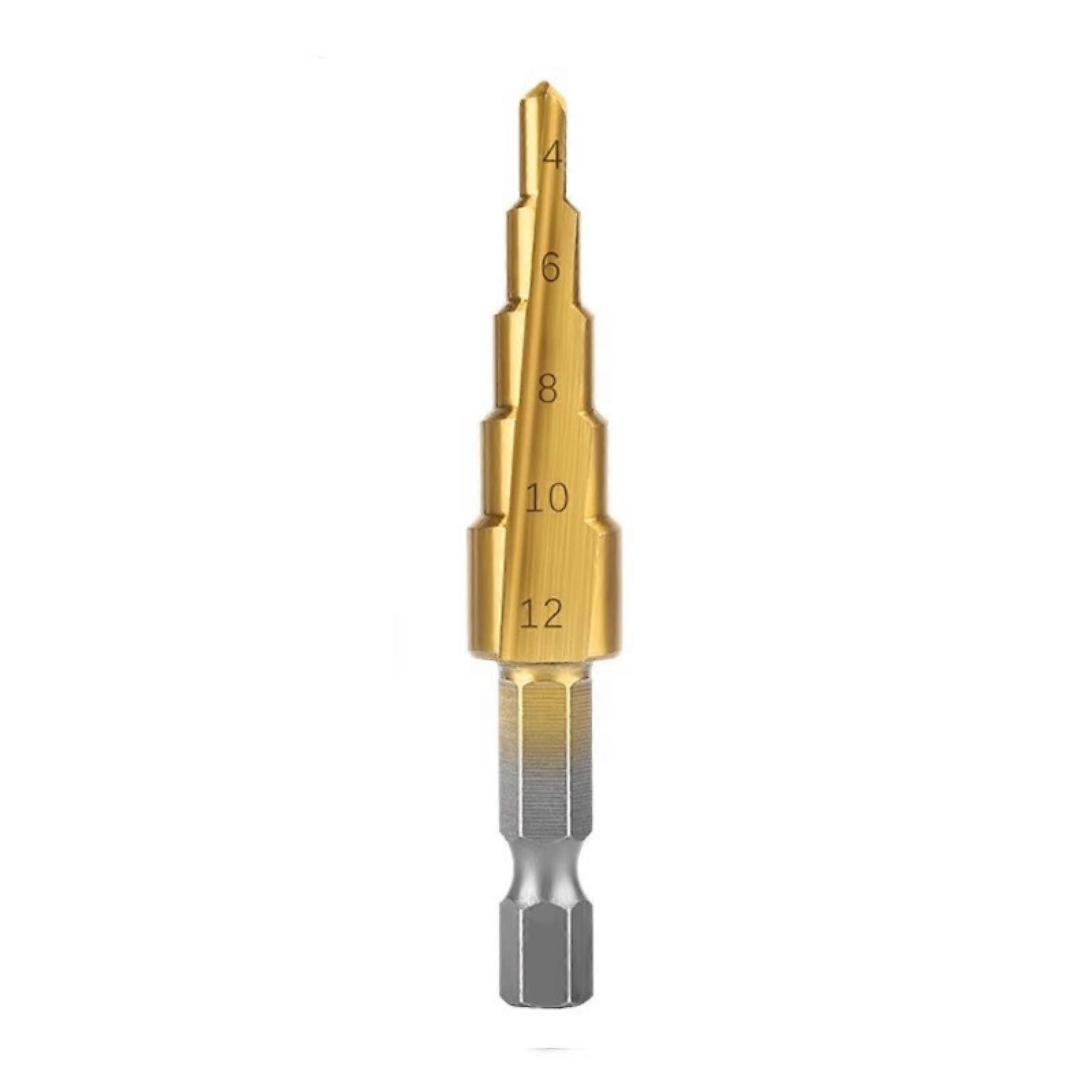 Metric Step Drill Bits, Spiral Flute, Pagoda Shape Hole Cutter, Hex Titanium Step Cone Drill Bit, 4-12mm, HSS4241