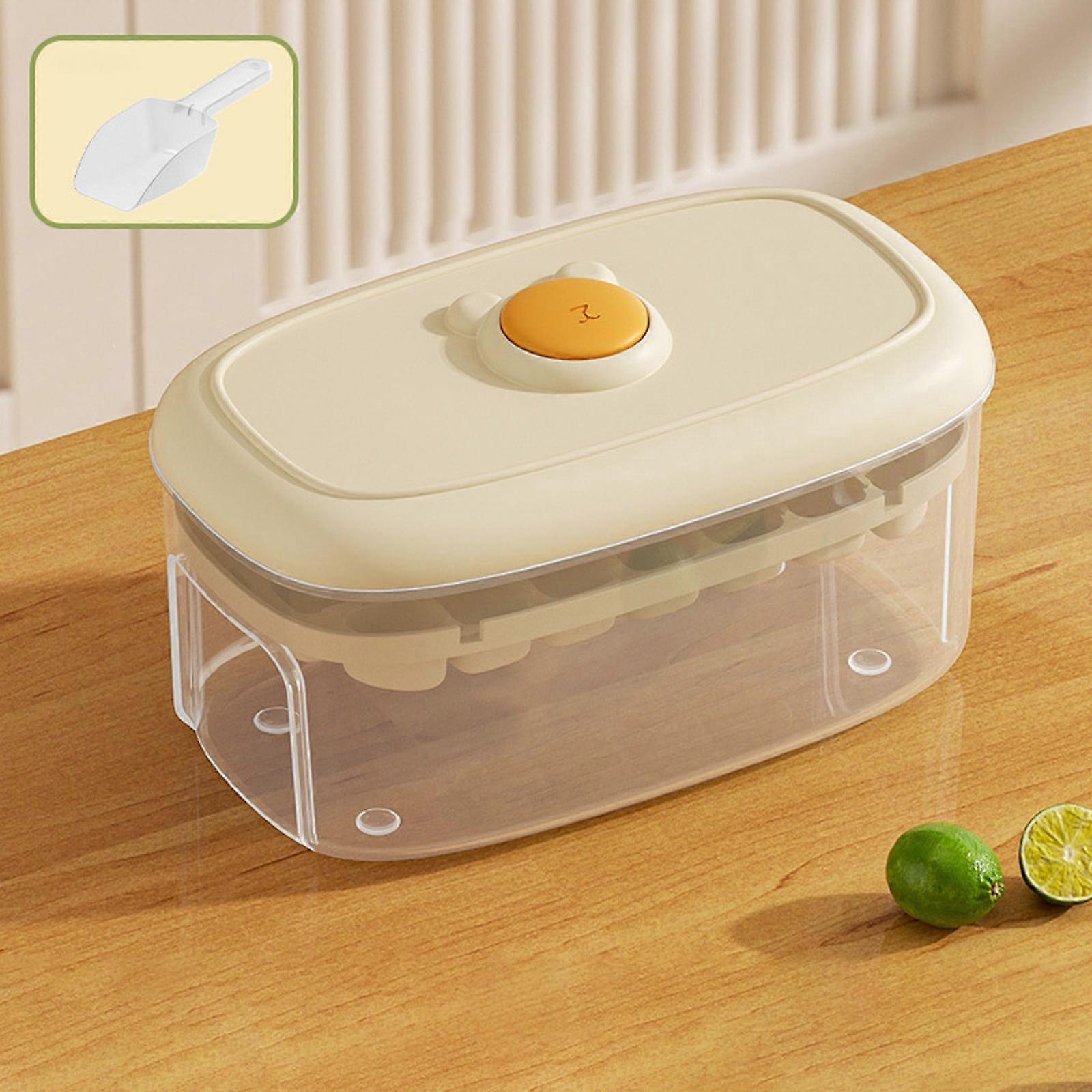 Stackable Ice Cube Tray & Bin Set, 1 or 2 Trays with Lid, Easy Release, 28 or 56 Cubes, Leak-Proof Freezer Bucket for Coffee, Kitchen Gadget