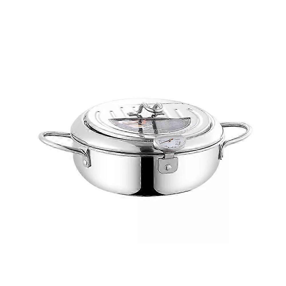 Stainless Steel Frying Pot with Built-in Thermometer and Oil Drip Drainer Rack