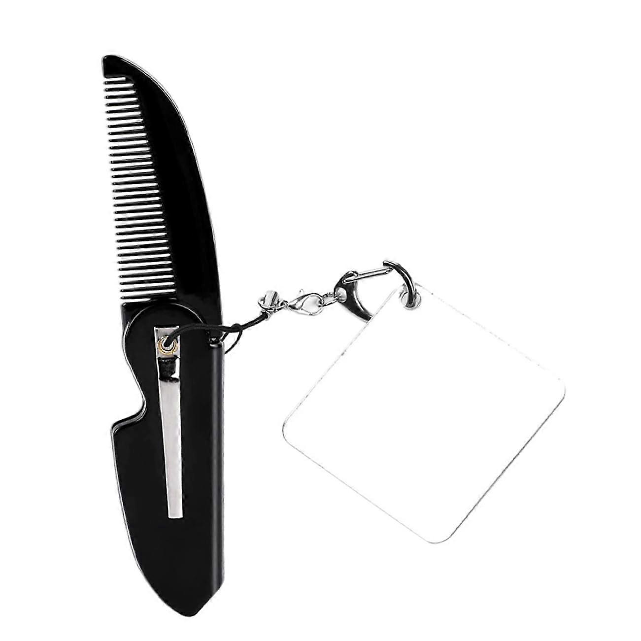 Portable Foldable Comb With Mirror Keychain, Beard Comb For Men, Travel Hair Tool, Fine Tooth Design, Compact Grooming Tool