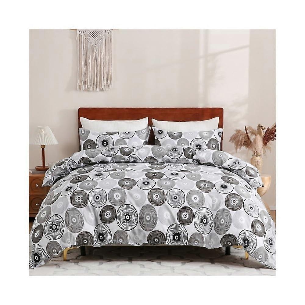 Bedding 4Piece Set Queen US 229x229cm  Modern Abstract Grey Circle Pattern Duvet Cover With Zipper And Ties