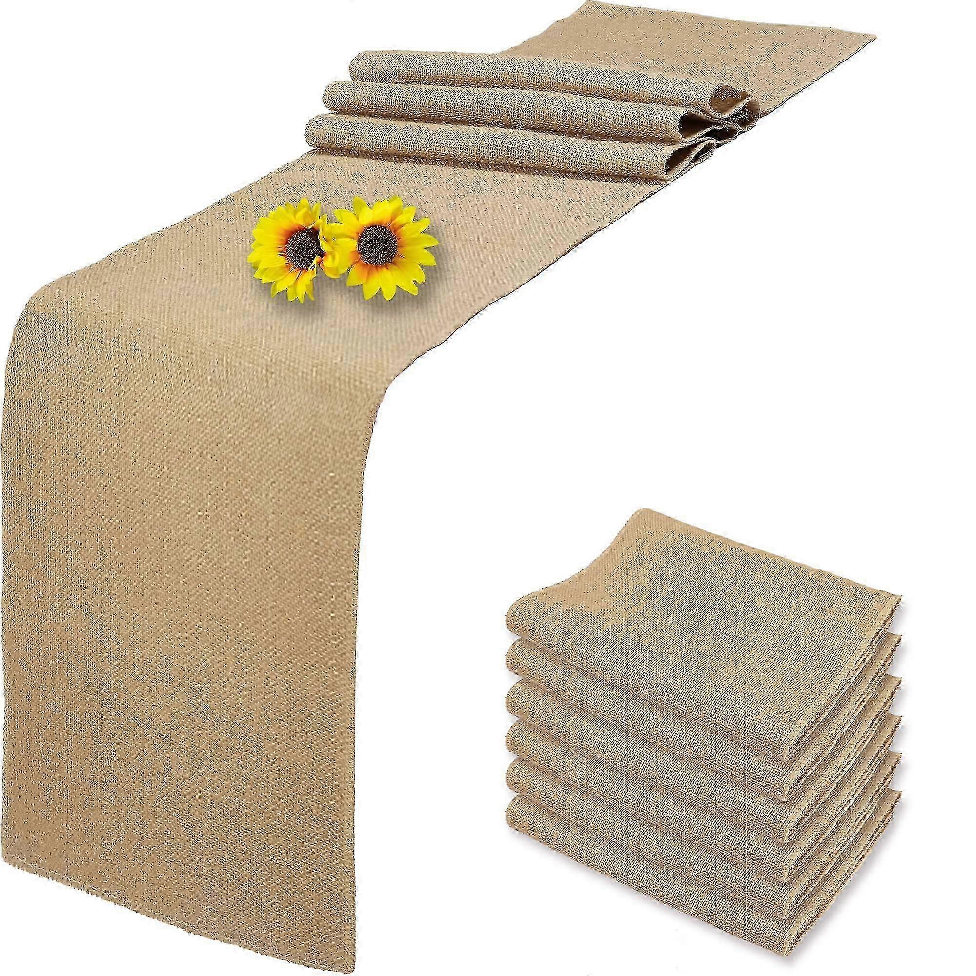 6 packs 12 x 90 inches natural sack sack table runners, rustic jute table runner and Placemats