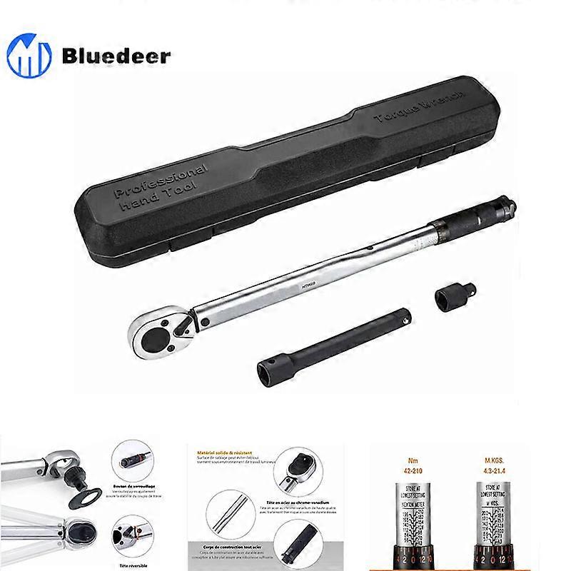 TACKLIFE Professional 1/2" Torque Wrench (28-210N), 24T Calibration Extension Bar, 3/8" Reducer, HTW2B Repair Technician Certification Box