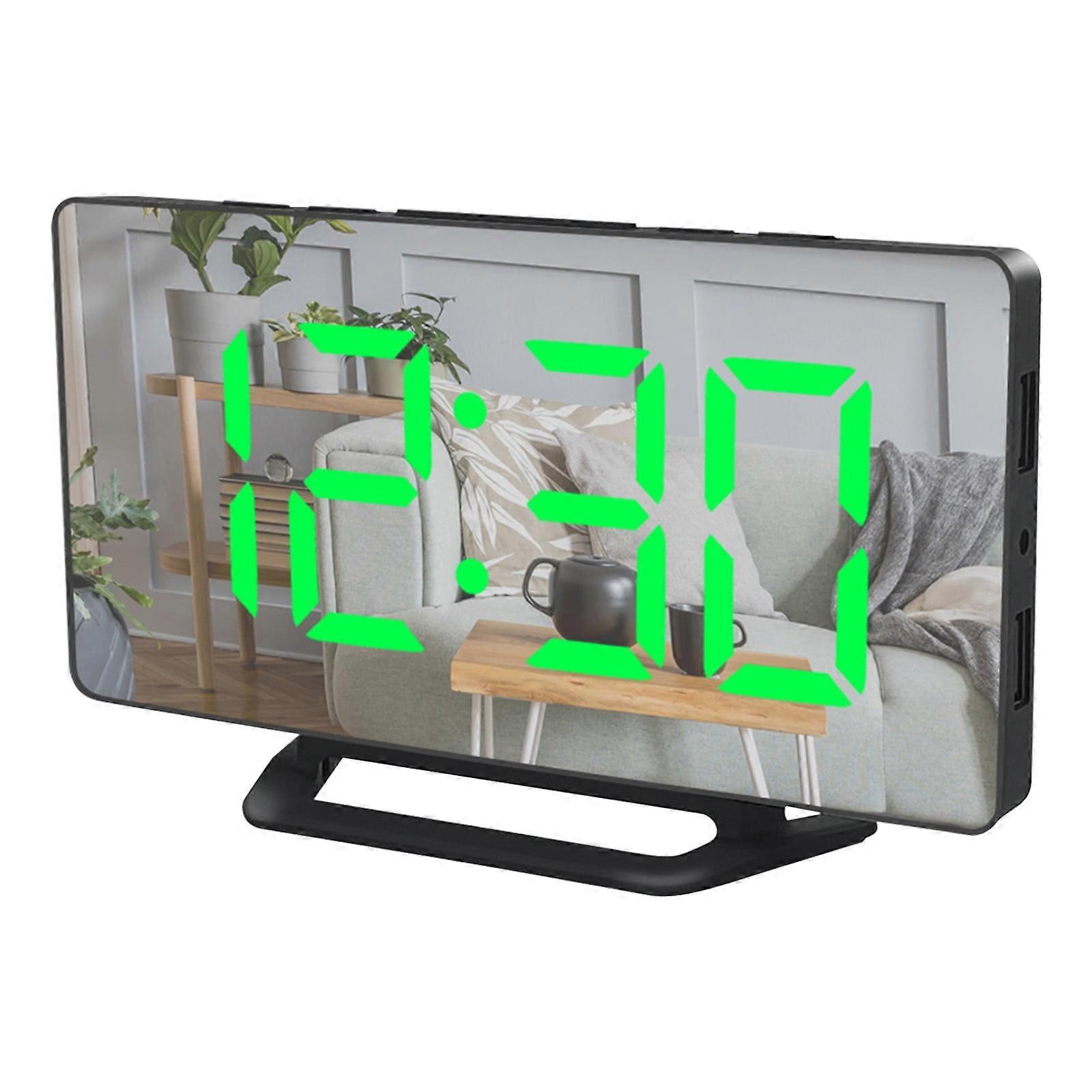 Digital Alarm Clock with Large Screen LED Display with Makeup Mirror 3 Brightness USB Charging, Digital Thermometer