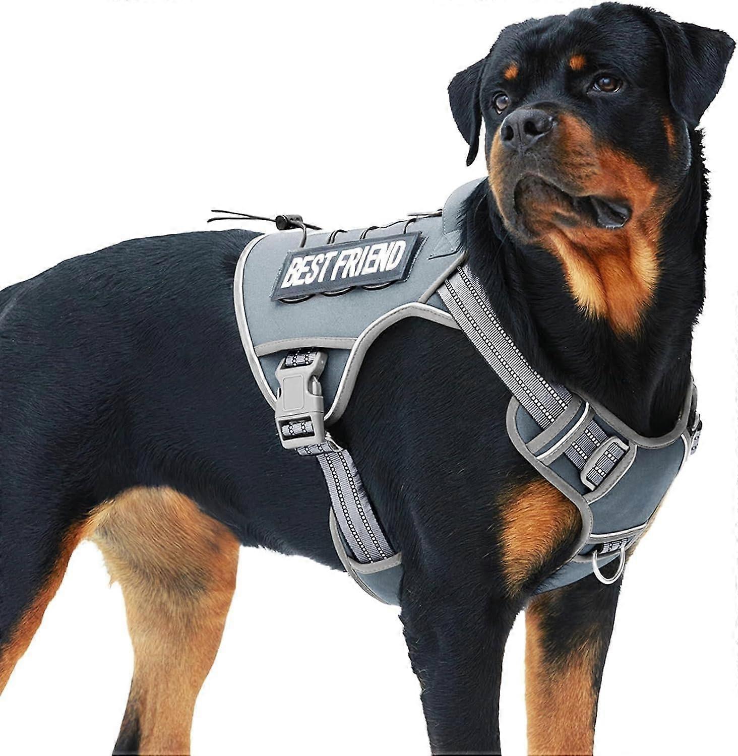 ﻿  Tactical Dog Harness For Large, Heavy Duty Pet Harness With Handle, No-pull Service Vest , Adjustable For Training Hunting Walking,grey