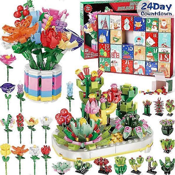 2025 Succulent Flowers Building Blocks Christmas Advent Calendar Xmas 24 Days Countdown Blocks Toy Set Calendar YC