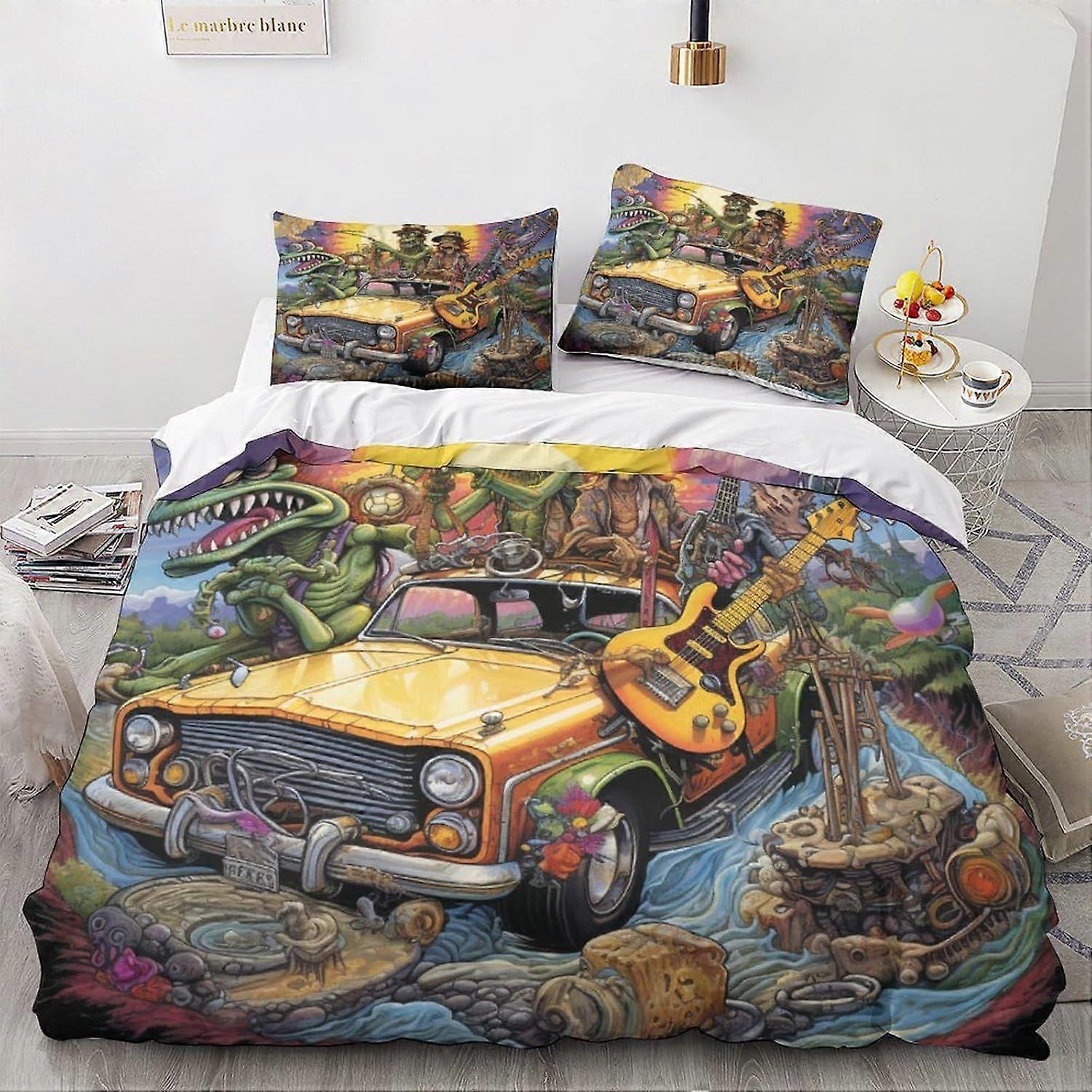 LikeEj monstro roupa de cama edredom capa 3D cartoon impresso edredom capa edredom com fecho com zíper, carro vintage cama King