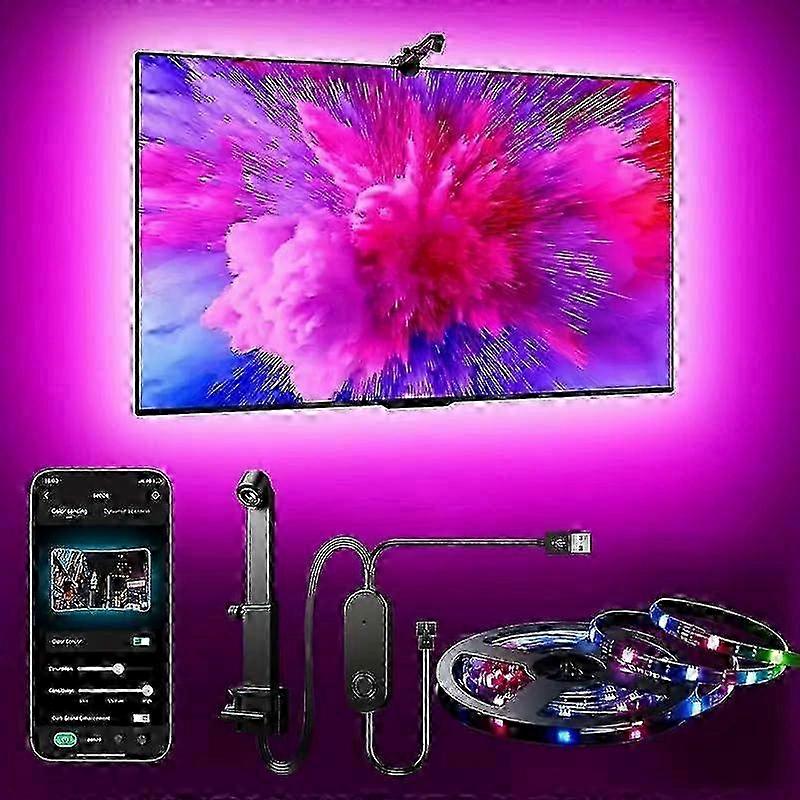 Smart TV LED Backlight with Camera For 5565 Inch TVs, 12.5ft LED Strip Lights Sync To Screen And Music, Color Changing