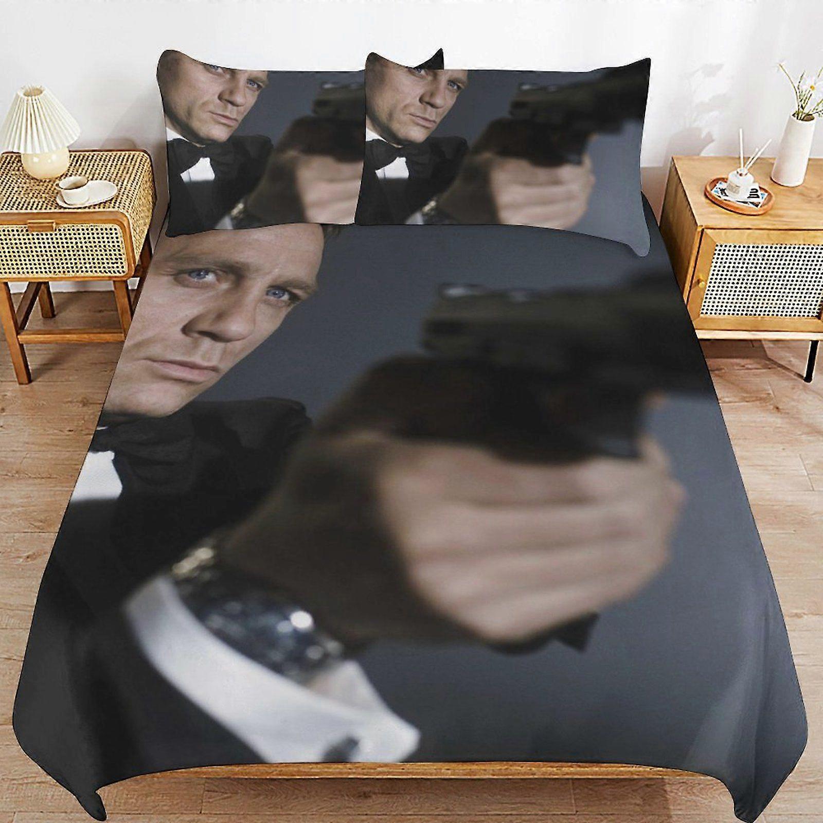 r644 James Bond Practical Zip Function Smooth Bedding Surface Soft Layer Duvet Cover Sets for Rest Night n644