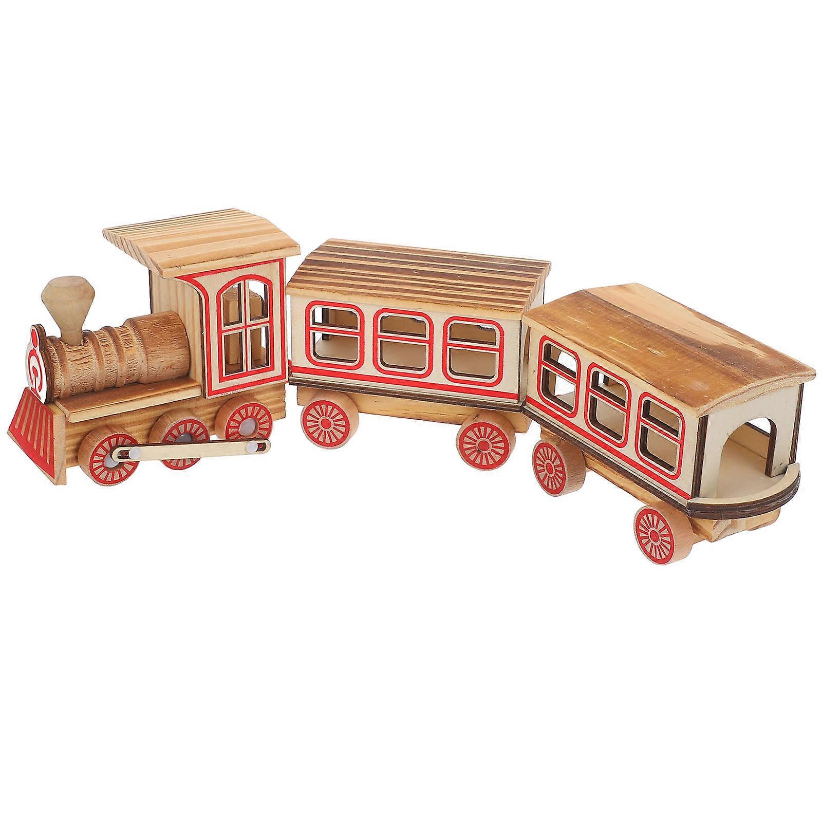 Fire Train Model Toy Wooden Train Decor for Kids Playing Light Brown