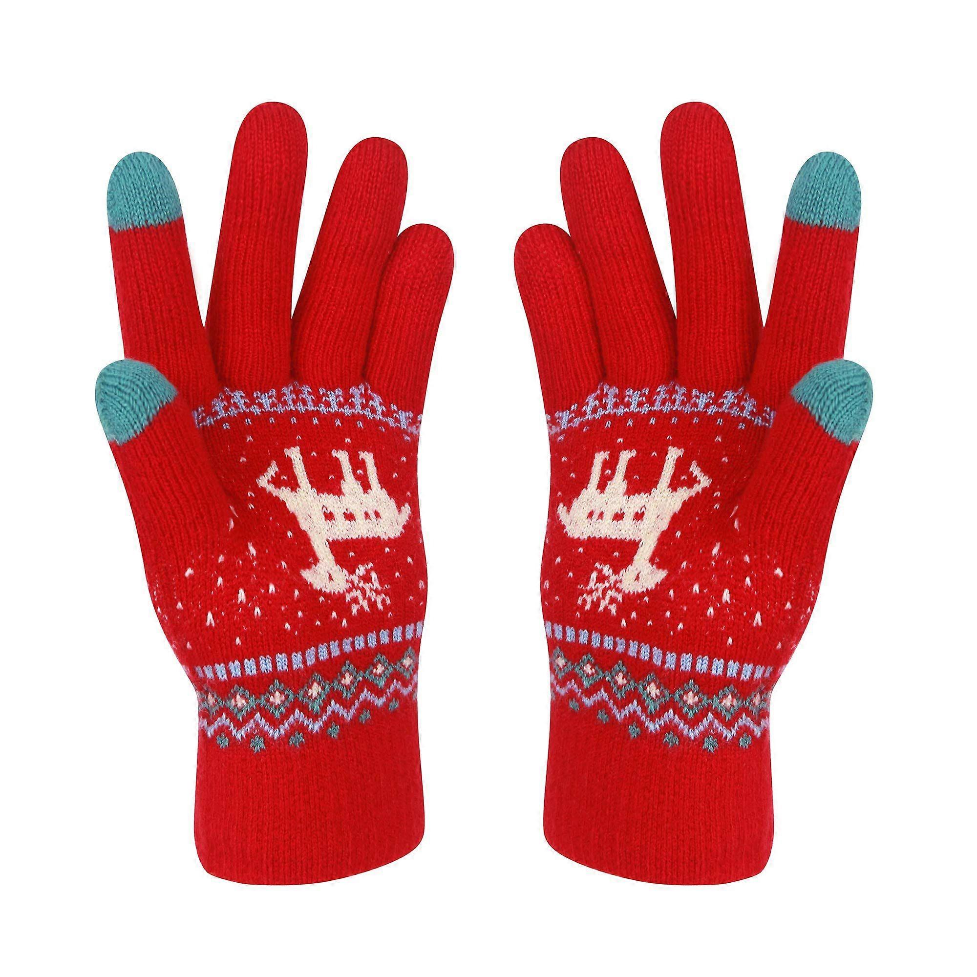 Winter touchscreen gloves, reindeer design, warm wool lining, unisplendable cold-proof gloves