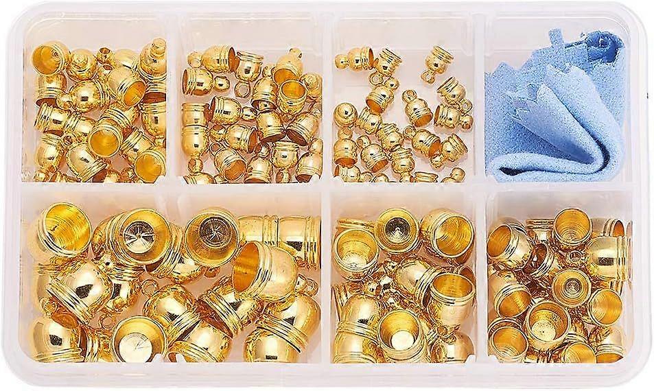 120pcs 6 Size Golden Cord End Cap Brass Round Barrel Loop Clasp Kumihimo End Cap for Leather Tassels Barrel Jewelry Making (4~10mm)