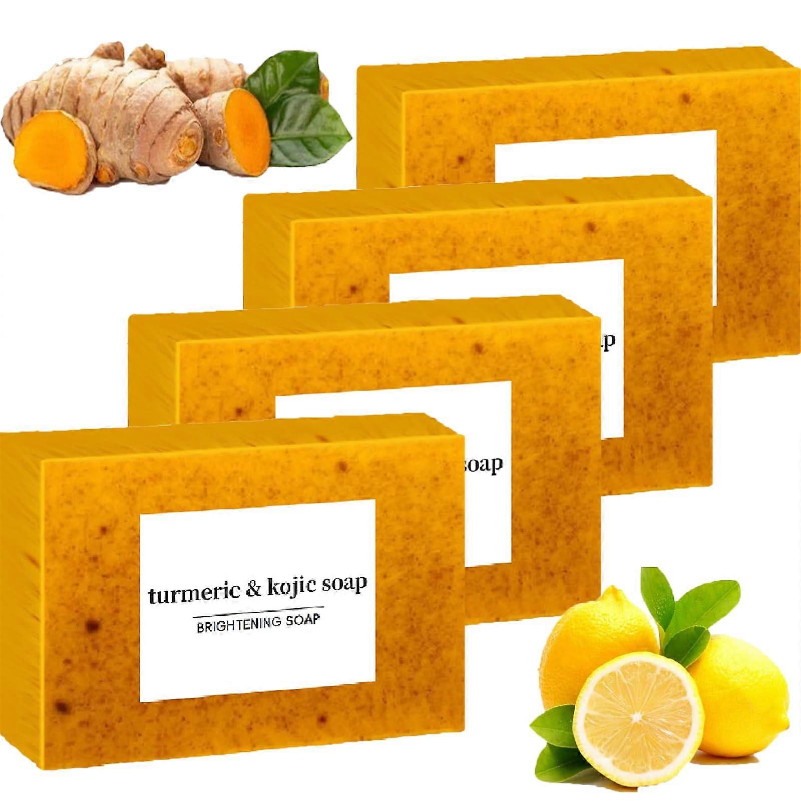 Turmeric Kojic Acid Soap with Honey and Lemon for Face and Body Cleansing Set of 4