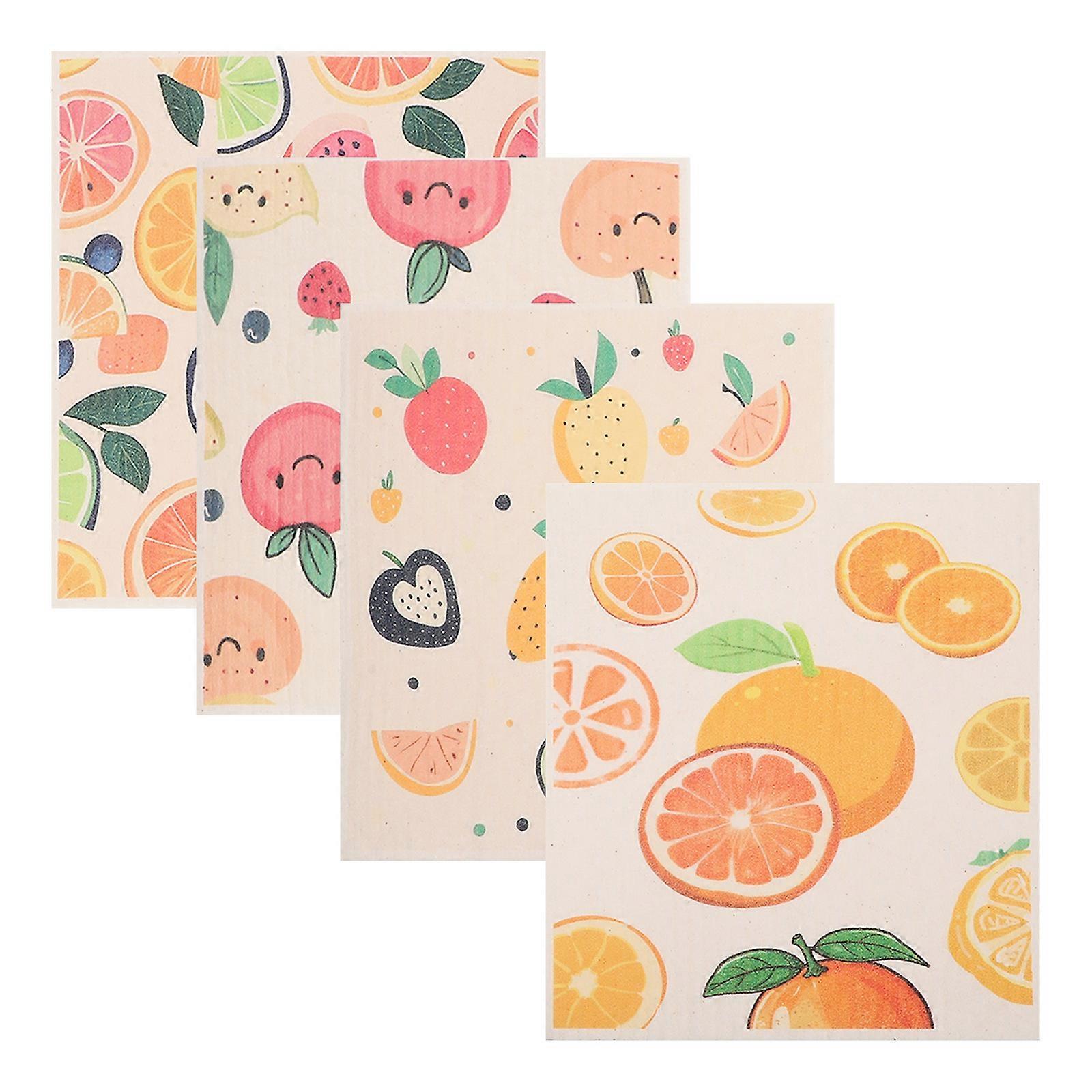 Fruit Pattern Dishcloth Reusable Kitchen Towels for Washing Dishes 4Pcs